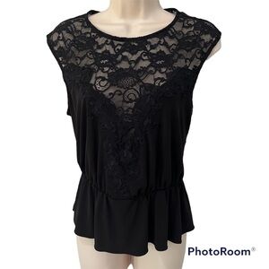 Victoria’s secret black lace bodice blouse, petite small, peplum, stretchy.